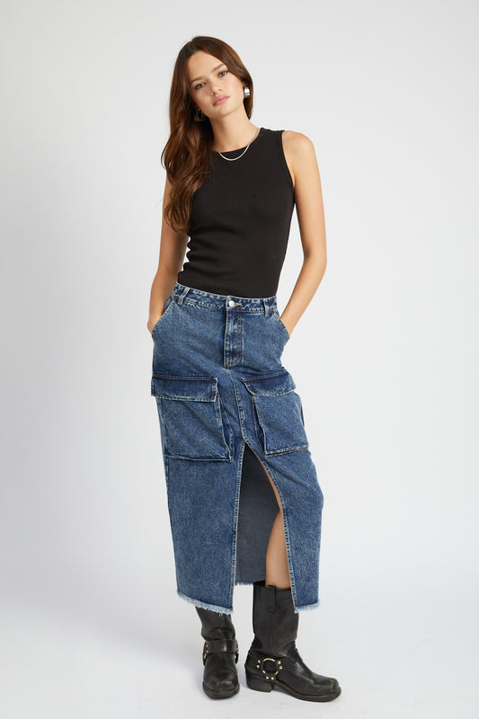 Falda denim midi