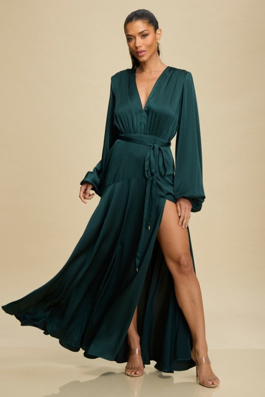 Vestido satín manga larga