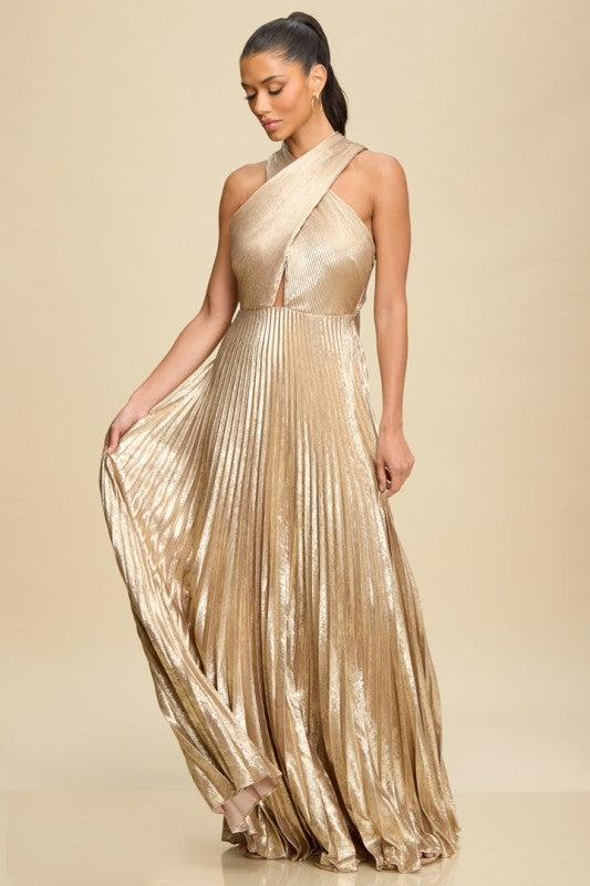 Vestido halter plisado